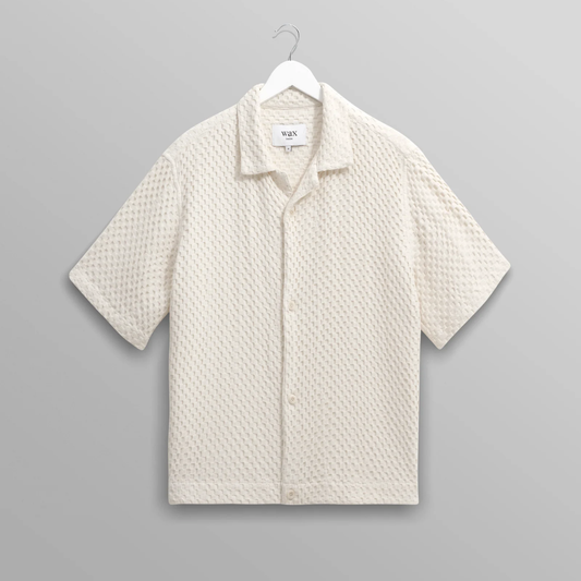 Lido Ecru Dobby Cotton Weave Short Sleeve Shirt