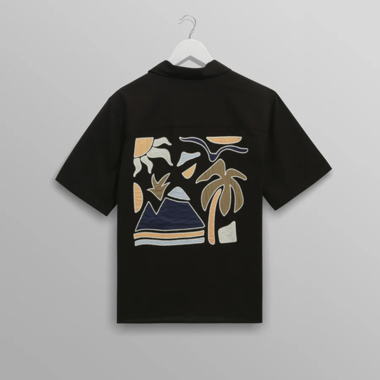 Didcot Black And Multicolour Applique Short Sleeve Shirt