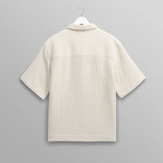 Wax London Lido Ecru Dobby Cotton Weave Short Sleeve Shirt