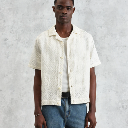 Lido Ecru Dobby Cotton Weave Short Sleeve Shirt