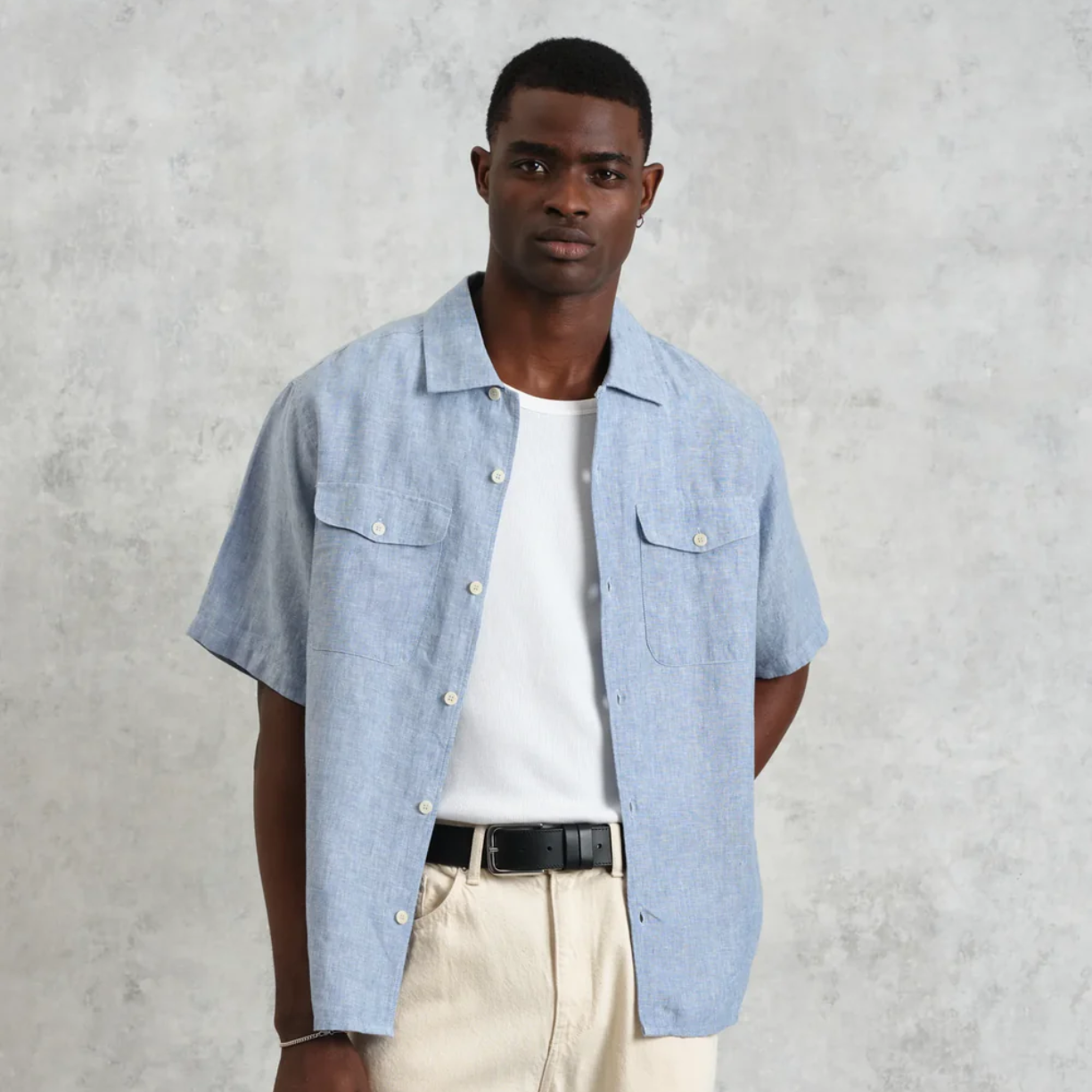 Bartlett Blue Two Tone Linen Short Sleeve Shirt
