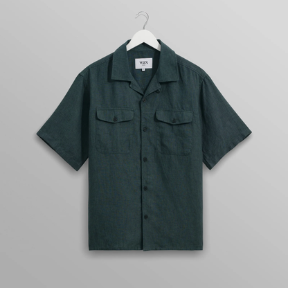 Bartlett Dark Green Two Tone Linen Short Sleeve Shirt