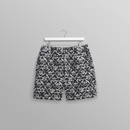 Kurt Navy Flower Stamp Jacquard Shorts