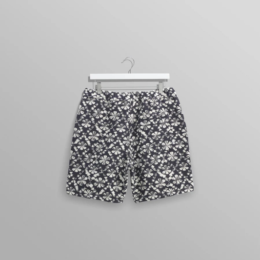 Wax London Kurt Navy Flower Stamp Jacquard Shorts