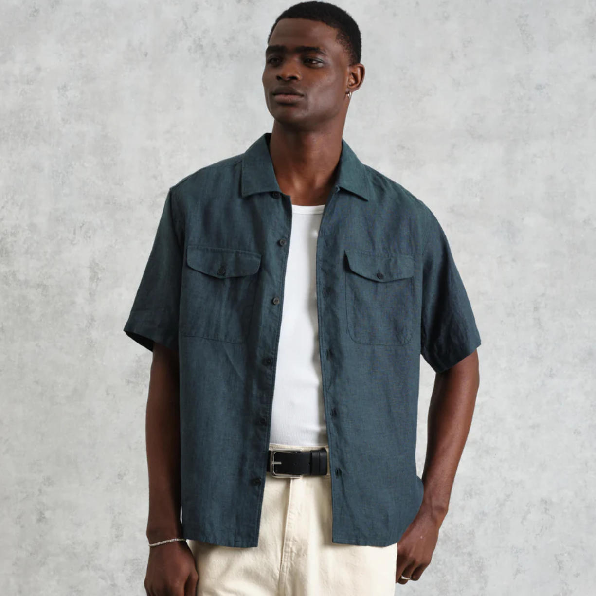 Bartlett Dark Green Two Tone Linen Short Sleeve Shirt