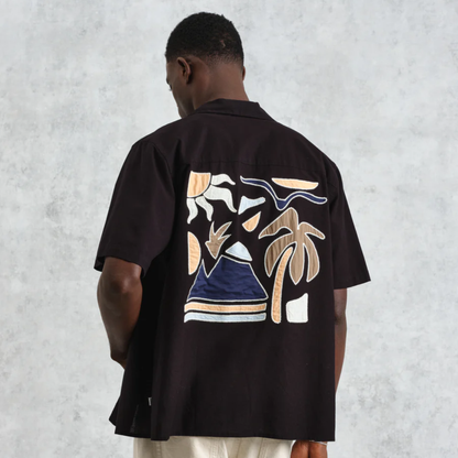 Didcot Black And Multicolour Applique Short Sleeve Shirt