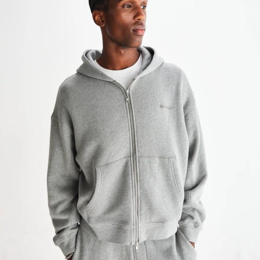 Wax London Harris Grey Embroidered Logo Loopback Cotton Hoodie