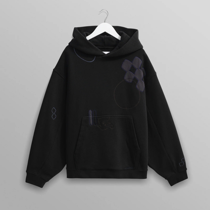 Rydal Black Doodle Embroidered Loopback Cotton Hoodie