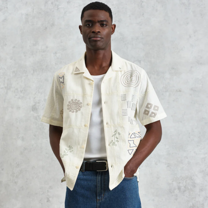 Didcot Ecru Doodle Embroidered Short Sleeve Shirt