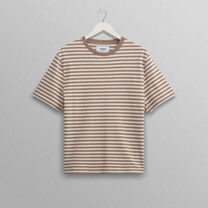 Dean T Shirt Textured Walnut Ecru Stripe