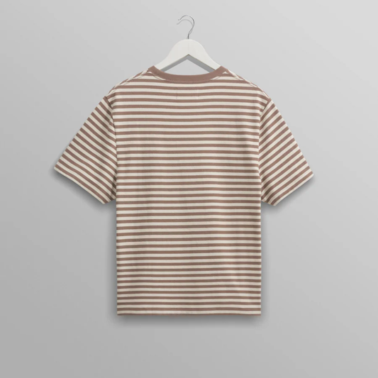 Wax London Dean T Shirt Textured Walnut Ecru Stripe