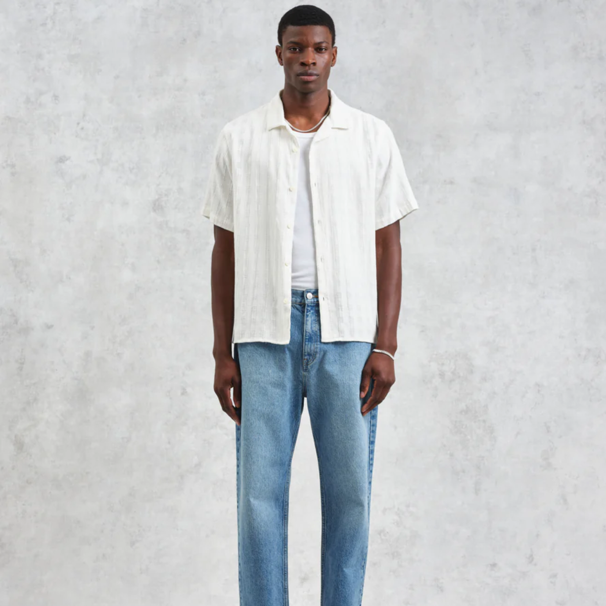 Didcot Ecru Open Weave Short Sleeve Cotton Shirt