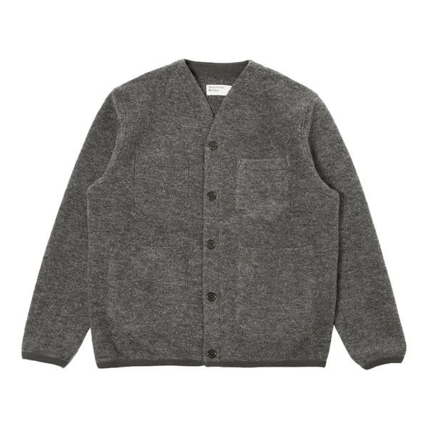 UNIVERSAL WORKS WOOL FLEECE CARDIGAN CHARCOAL