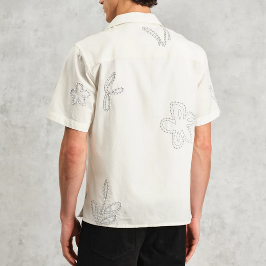 Didcot Ecru Floral Embroidered Shirt