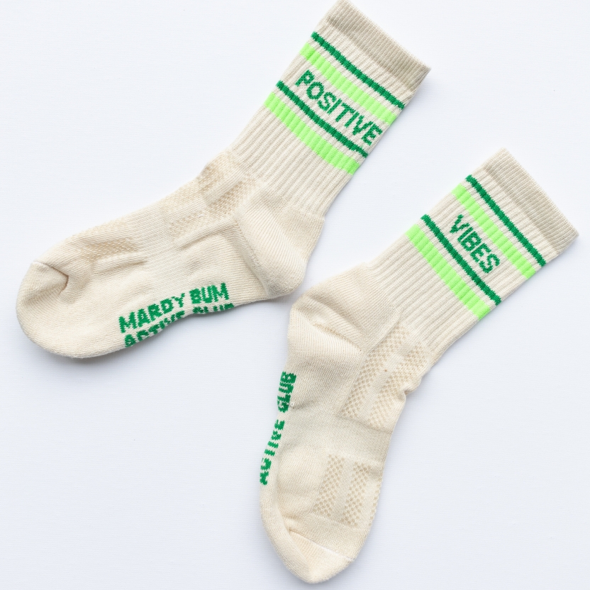 'Positive Vibes' Green Stripe Socks