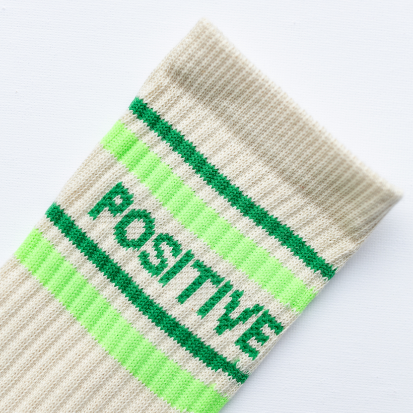 'Positive Vibes' Green Stripe Socks