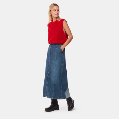 Patchwork Denim Midi Skirt