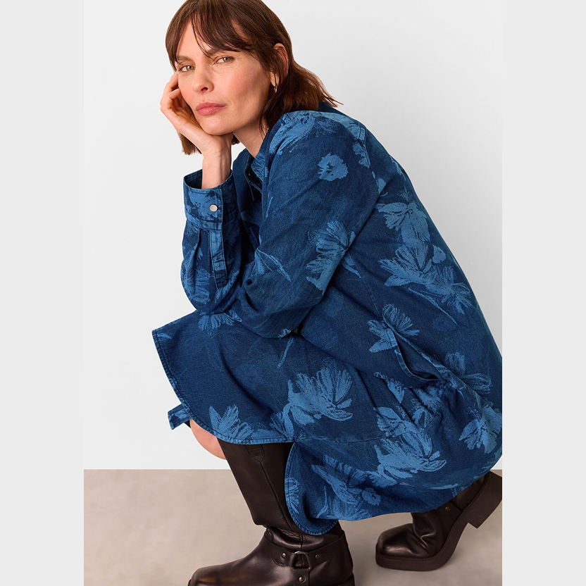 Chalk Print Denim Shirt Dress