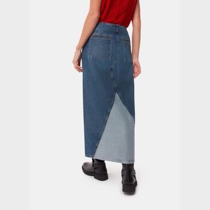Patchwork Denim Midi Skirt