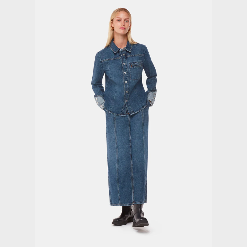 Patchwork Denim Midi Skirt
