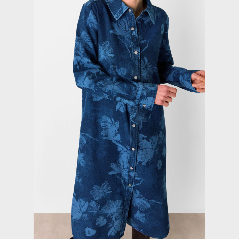 Chalk Print Denim Shirt Dress