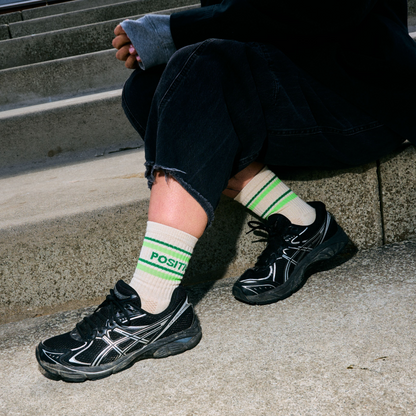 'Positive Vibes' Green Stripe Socks