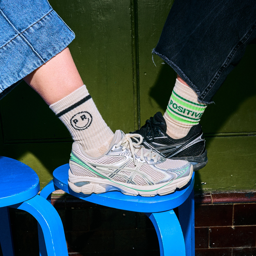 'Positive Vibes' Green Stripe Socks