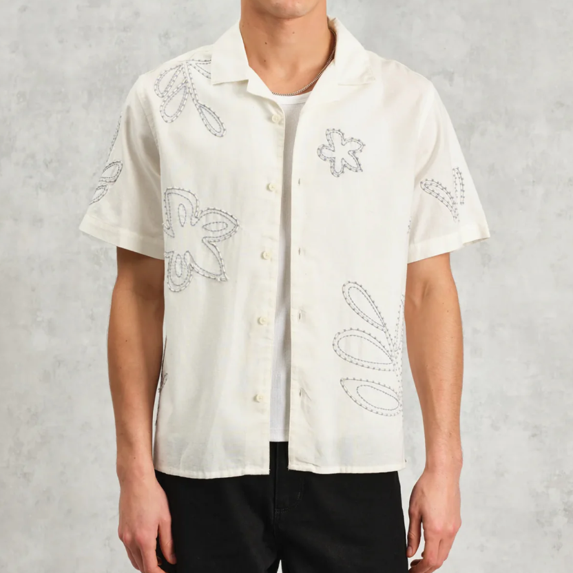 Didcot Ecru Floral Embroidered Shirt