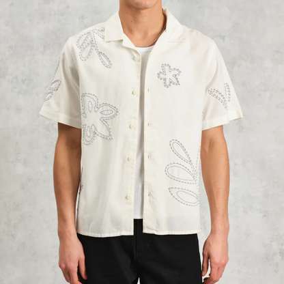 Didcot Ecru Floral Embroidered Shirt