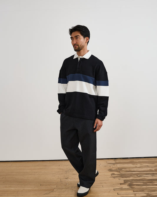 Wax London Bow Black Striped Organic Cotton Rugby Shirt