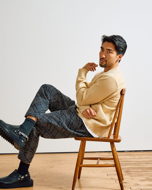 Kurt Trouser Navy Geometric Block