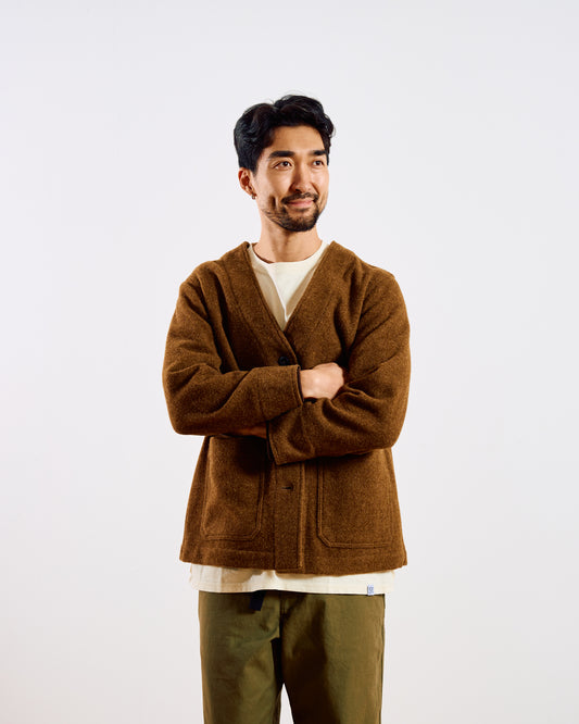 MHL. Felted Wool Twill Cardigan in Nutmeg