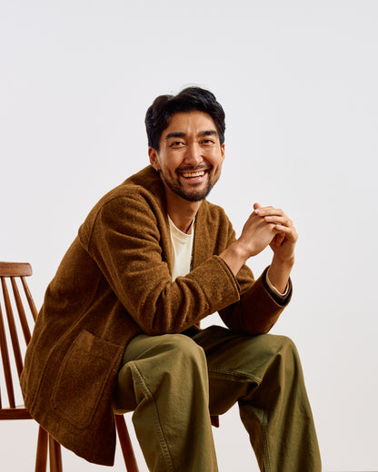 MHL. Felted Wool Twill Cardigan in Nutmeg
