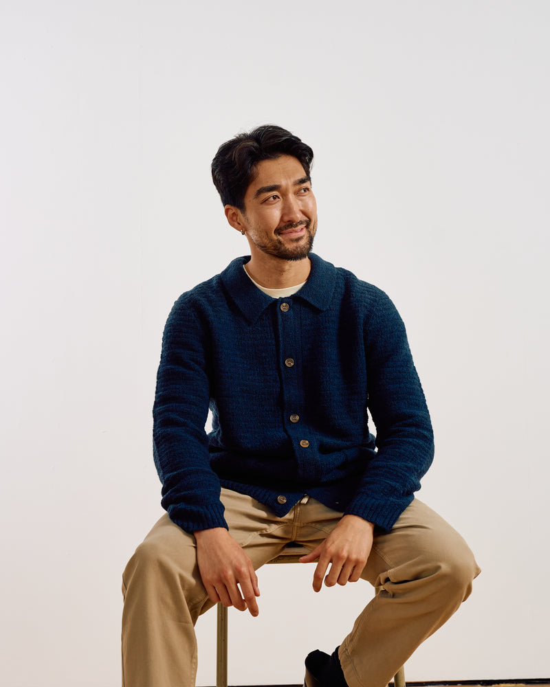 Dalwood Cardigan Tuck Stripe Boucle Navy