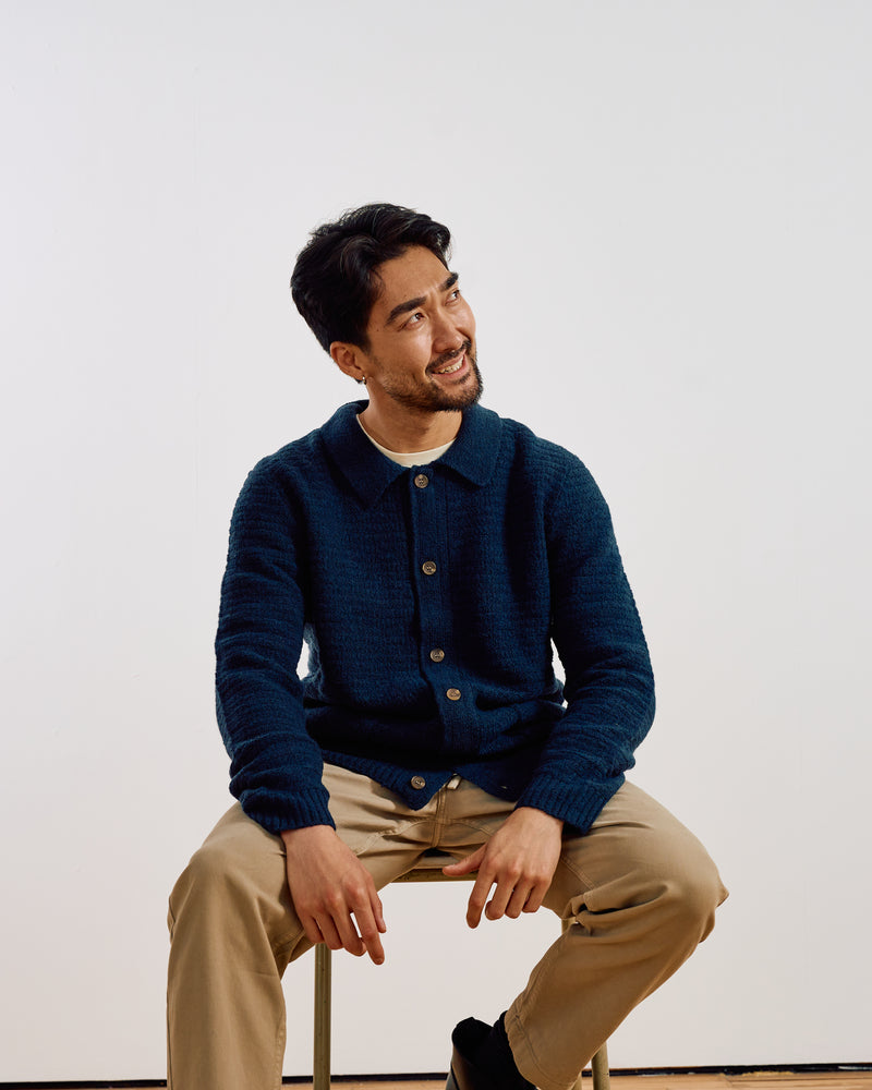 Dalwood Cardigan Tuck Stripe Boucle Navy