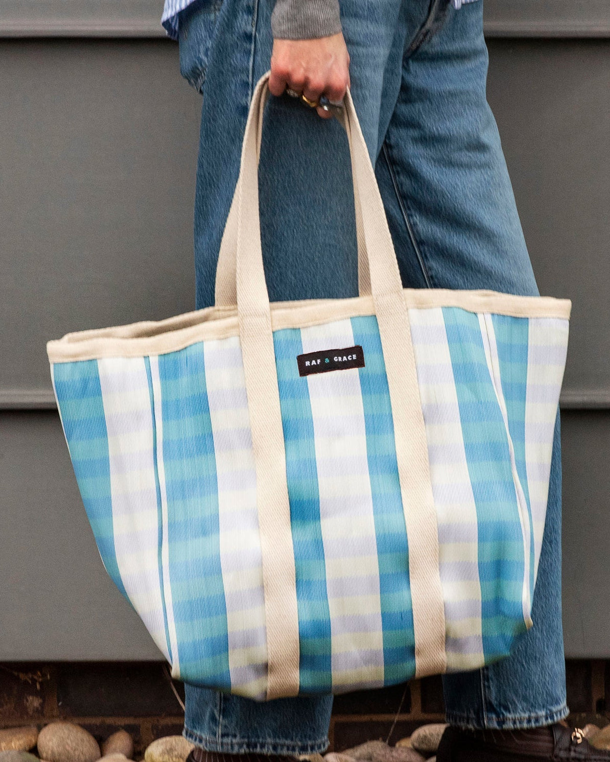 Raf & Grace Large Shopper Bag Blue/Ecru