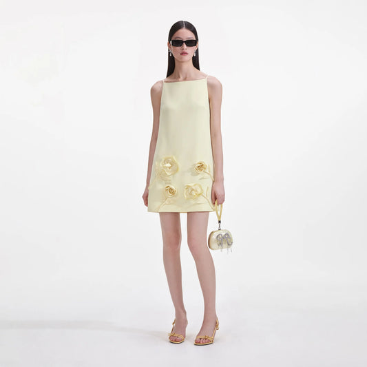Self Portrait Yellow Crepe Flower Mini Dress
