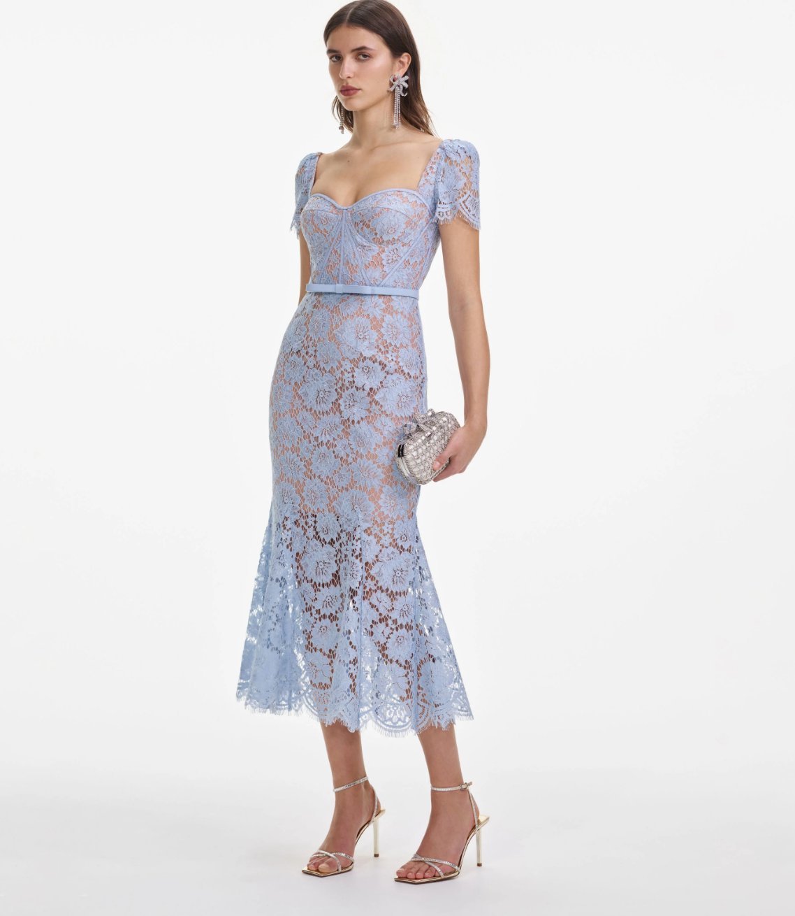Blue Fine Lace Midi Dress