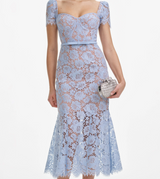 Blue Fine Lace Midi Dress