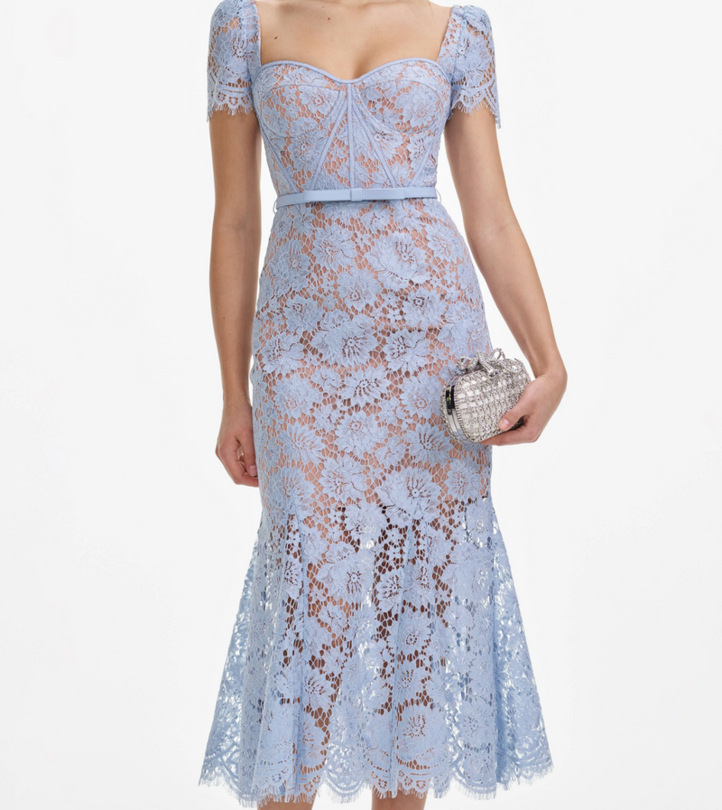 Blue Fine Lace Midi Dress