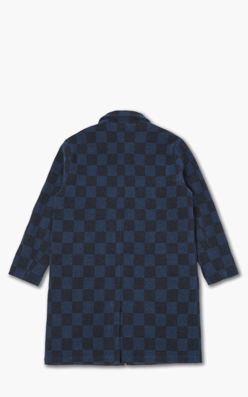 Universal Works Overcoat in Navy Checkerboard Lambswool
