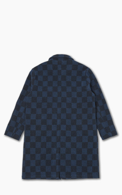 Universal Works Overcoat in Navy Checkerboard Lambswool