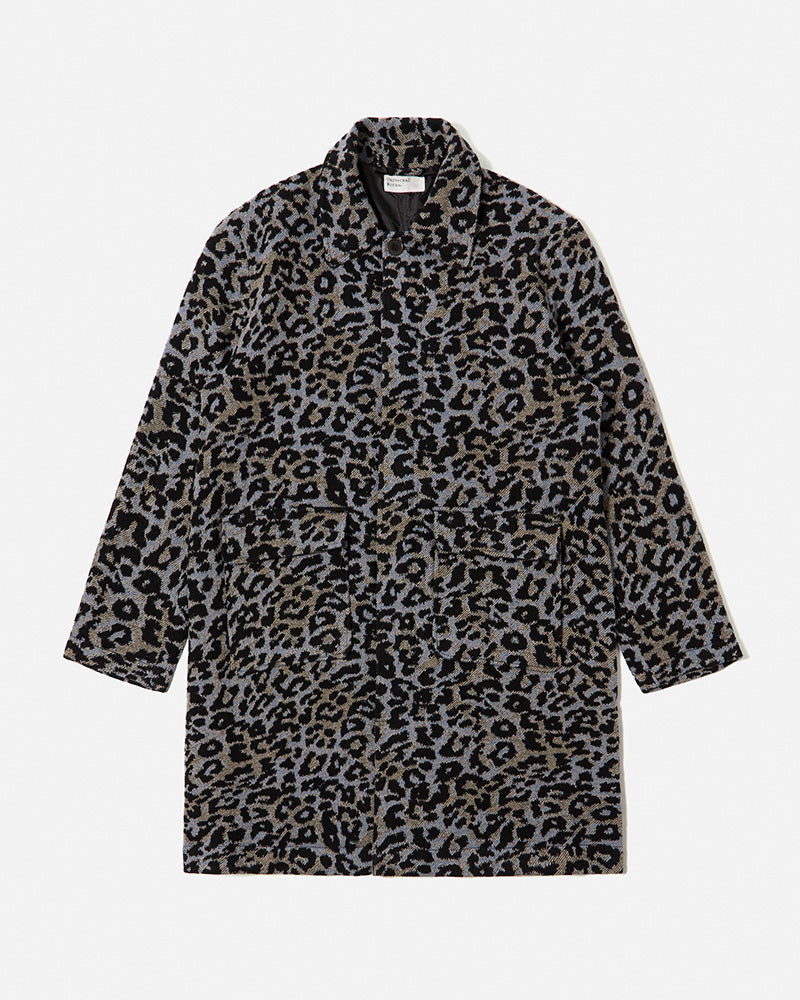 Universal Works Account Coat Leopard Flower Wool Blue