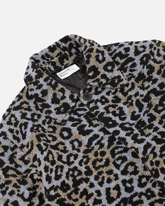 Universal Works Account Coat Leopard Flower Wool Blue