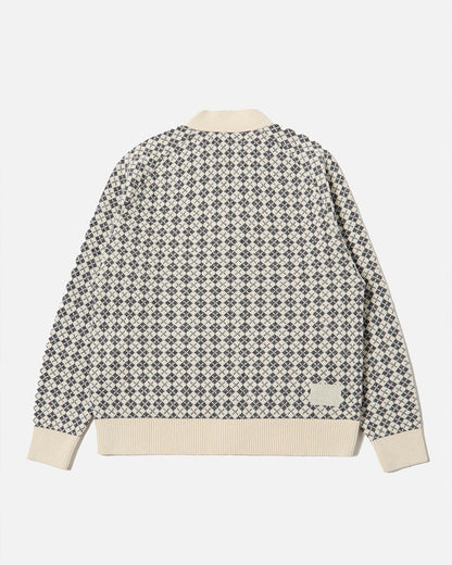 Universal Works Allan Cardigan Plain Knit Argyll Ecru/Grey