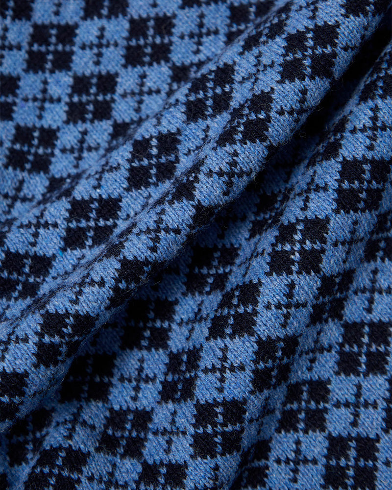 Universal Works Allan Cardigan Plain Knit Argyll Pale Blue/Navy