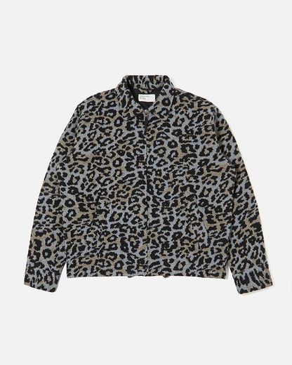 Universal Works Club Jacket Leopard Flower Wool Blue
