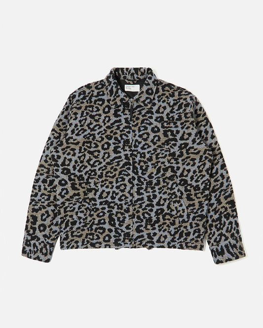 Universal Works Club Jacket Leopard Flower Wool Blue