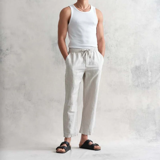 Wax London Kurt Trouser Beige Linen Stripe