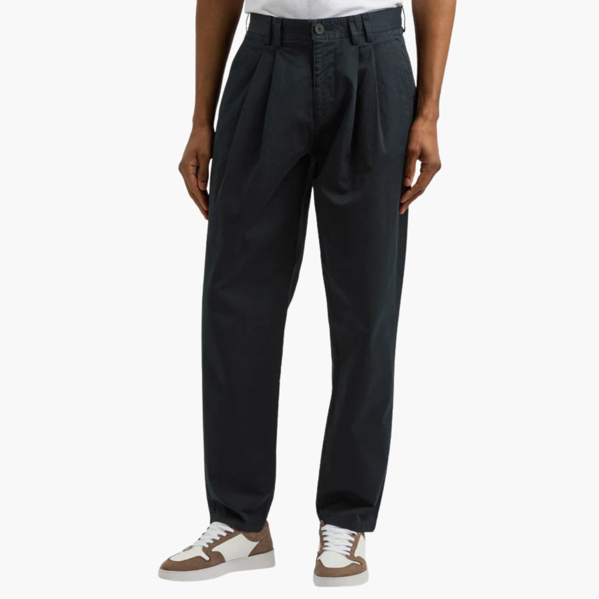 Raleigh Navy Cotton Pleated Trousers